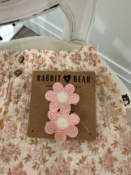 🤍 24 Mth Organic Cotton Ruffle Floral Pink & Tan Pom Pom Trim Top & Bloomer NWT - Picture 12 of 13